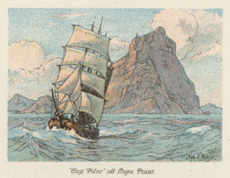 Etelä-Afrikka: "Cap Pilar" Cape Pointin edustalla (värilitografia). tekijältä Charles Ernest Peers