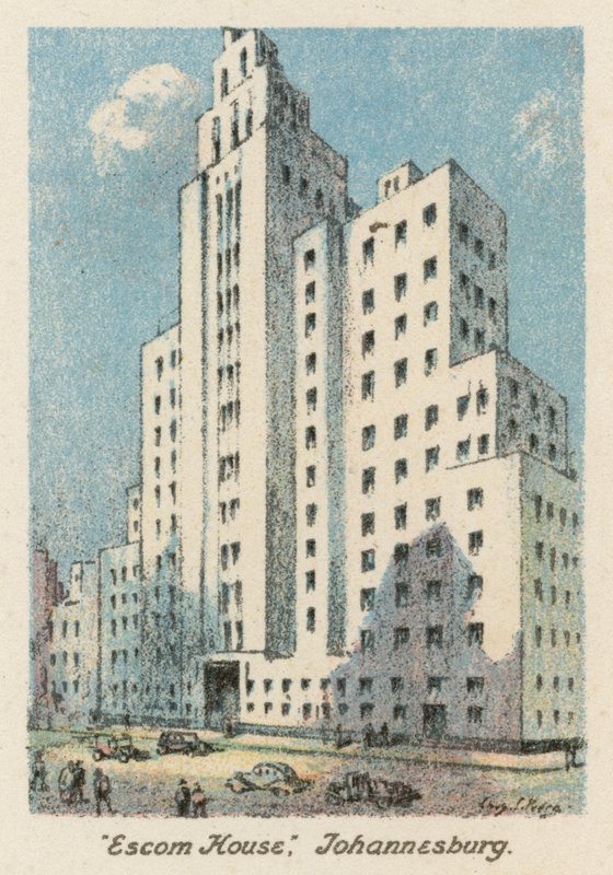 Etelä-Afrikka: "Escom House", Johannesburg (värilitografia). tekijältä Charles Ernest Peers