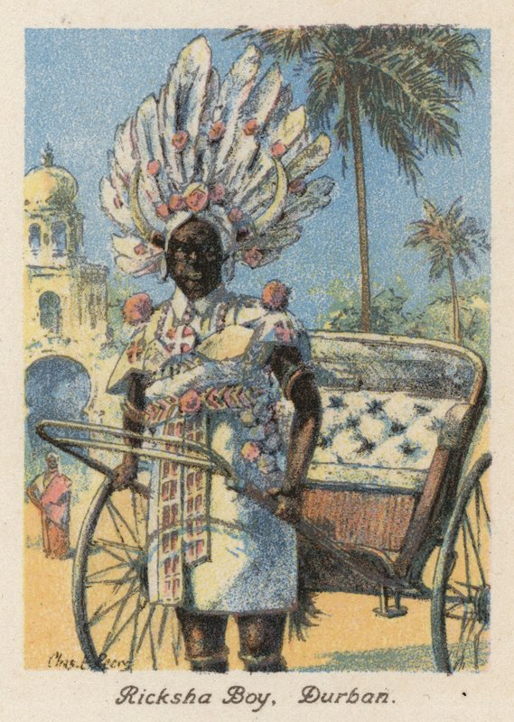 Etelä-Afrikka: Ricksha Boy, Durban (värilitografia). tekijältä Charles Ernest Peers