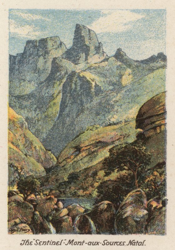 Etelä-Afrikka: Sentinel, Mont-aux-Sources, Natal (värilitro). tekijältä Charles Ernest Peers