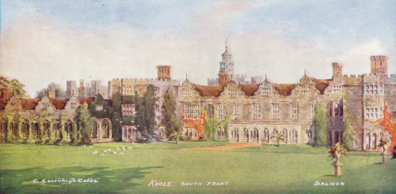 Knole House: Colole Knole: Eteläinen julkisivu (värilitografia) tekijältä Charles Essenhigh Corke