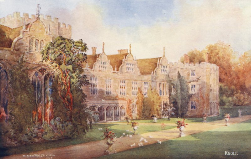 Knole House: Colole Knole: eteläinen julkisivu, itään päin (värilitro). tekijältä Charles Essenhigh Corke
