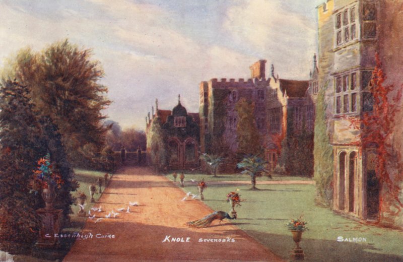Knole House: Colole Knole: eteläjulkisivu länteen päin (värilitro). tekijältä Charles Essenhigh Corke