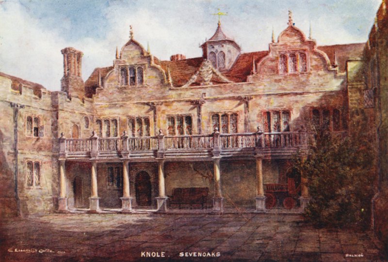 Knole House: Stone Court (värilitografia) tekijältä Charles Essenhigh Corke