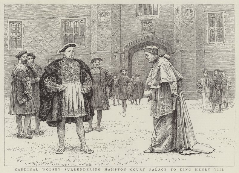 Kardinaali Wolsey luovuttaa Hampton Courtin palatsin kuningas Henrik VIII:lle. tekijältä Charles Green
