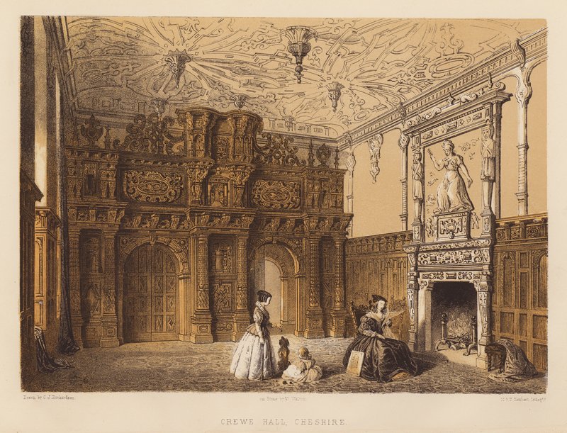 Crewe Hall, Cheshire (akvatinta) tekijältä Charles James Richardson