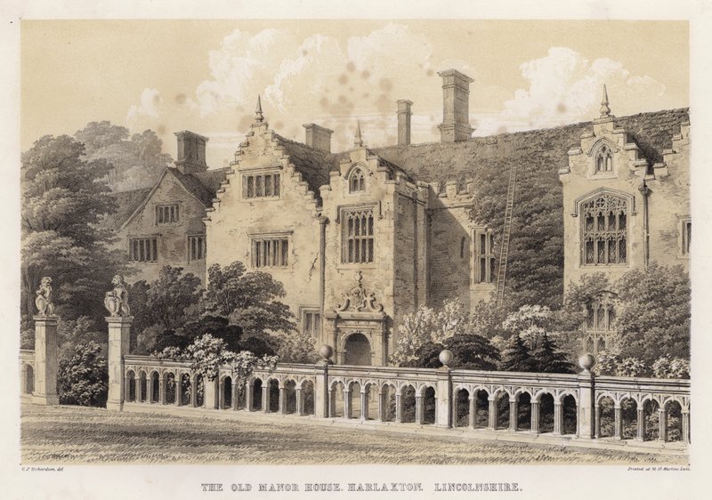 Vanha kartano, Harlaxton, Lincolnshire (väri litho) tekijältä Charles James Richardson