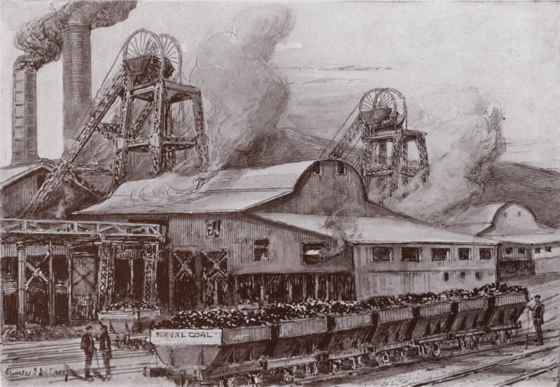 Walesin hiilikaivos (litho) tekijältä Charles John de (after) Lacy