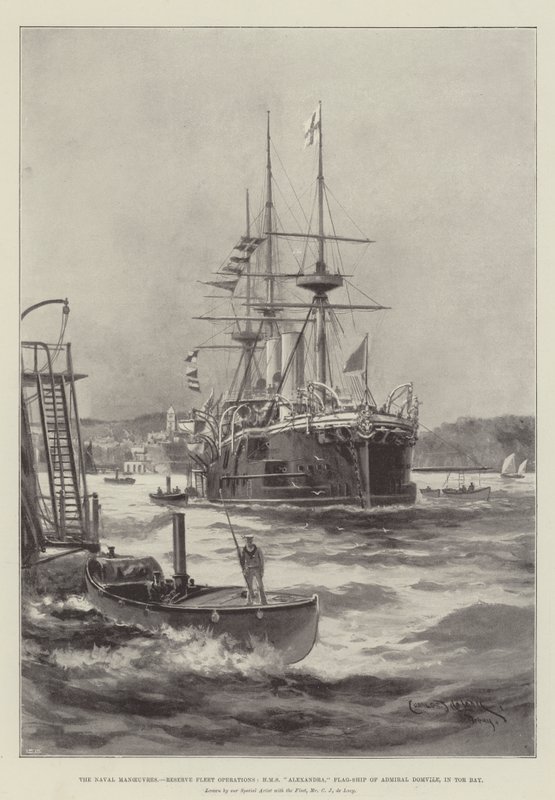 Naval Maneuvres, Reserve Fleet Operations, HMS Alexandra, Admiral Domvilen lippulaiva, Tor Bayssa tekijältä Charles John de Lacy