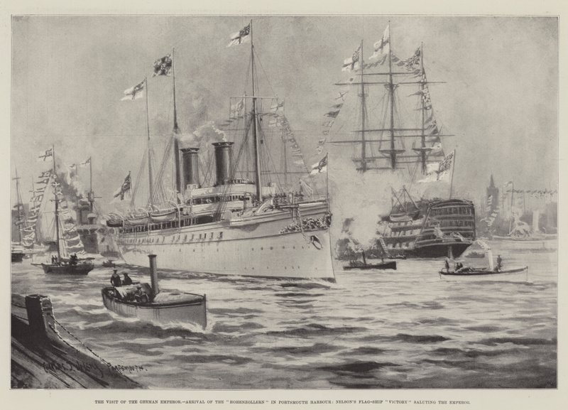 Saksan keisarin vierailu, Hohenzollernin saapuminen Portsmouthin satamaan, Nelsonin lippulaivavoitto keisarin tervehdyksessä tekijältä Charles John de Lacy