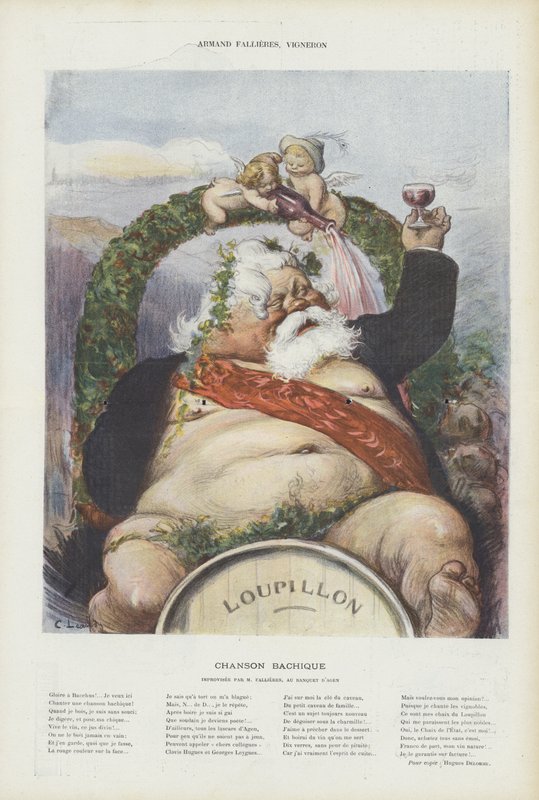 Armand Fallieres, viininvalmistaja. Kuvitus Le Rirelle tekijältä Charles Leandre