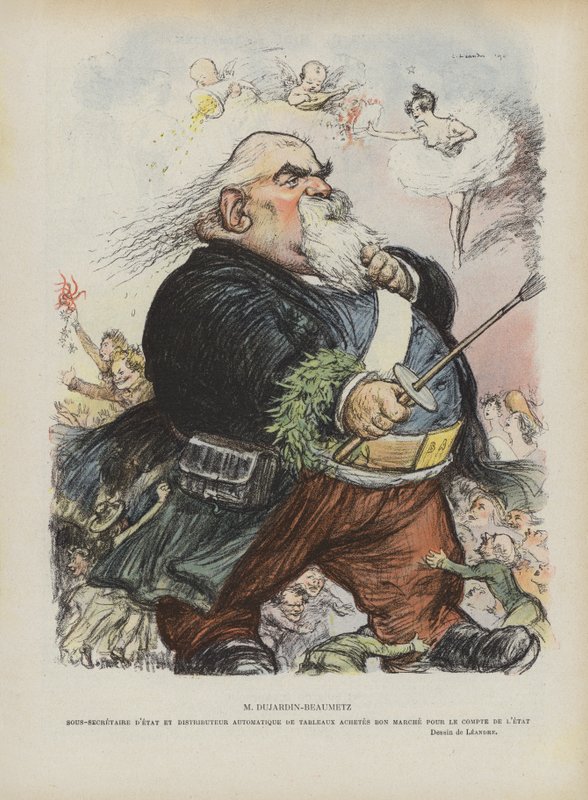 Karikatyyri ranskalaisesta taidemaalari ja poliitikko Etienne Dujardin-Beaumetz. Kuvitus Le Rirelle tekijältä Charles Leandre