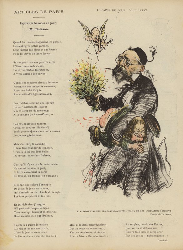 Karikatyyri ranskalaisesta poliitikosta Ferdinand Buissonista. Kuvitus Le Rirelle tekijältä Charles Leandre