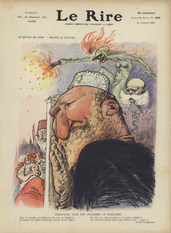 Karikatyyri Bulgarian tsaari Ferdinand I:stä. Kuvitus Le Rirelle tekijältä Charles Leandre