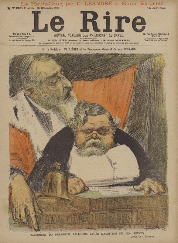 M Le President Fallieres ja Procureur General Octave Bernard, kuvitus Le Rirelle tekijältä Charles Leandre