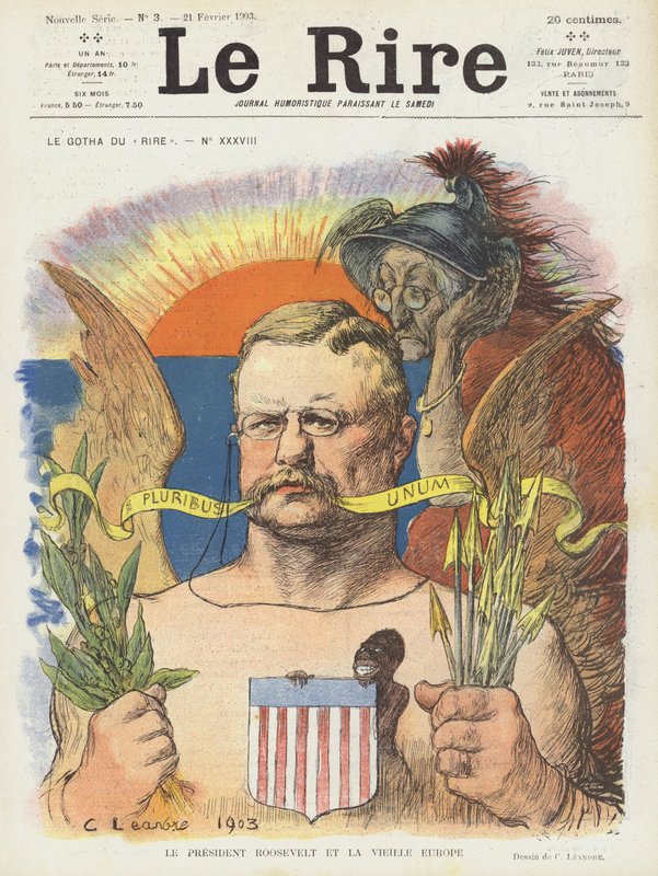 Presidentti Roosevelt ja vanha Eurooppa. Kuvitus Le Rirelle tekijältä Charles Leandre