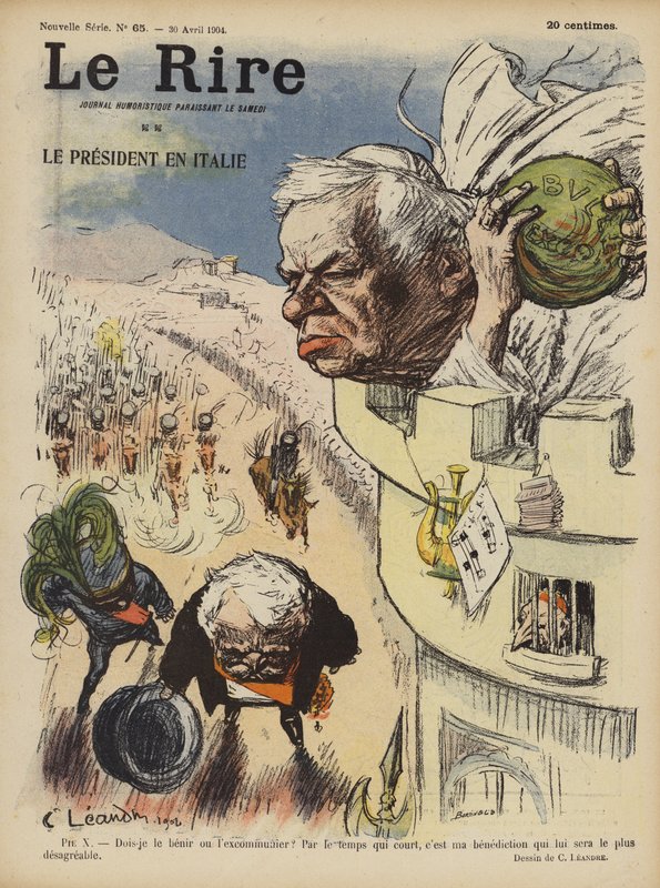 Ranskan presidentin Loubetin vierailu Italiaan. Kuvitus Le Rirelle tekijältä Charles Leandre