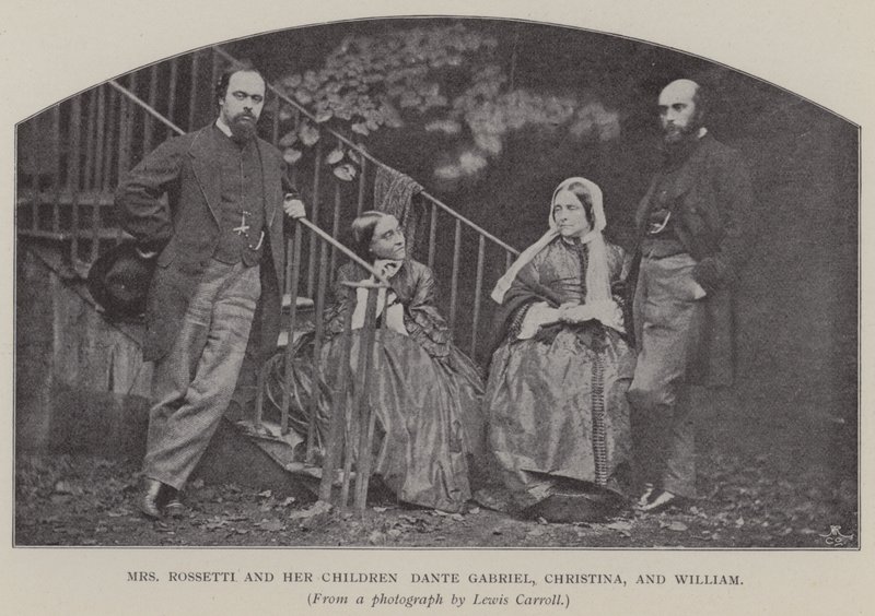 Rouva Rossetti ja hänen lapsensa Dante Gabriel, Christina ja William (m/v kuva) tekijältä Charles Lutwidge Dodgson