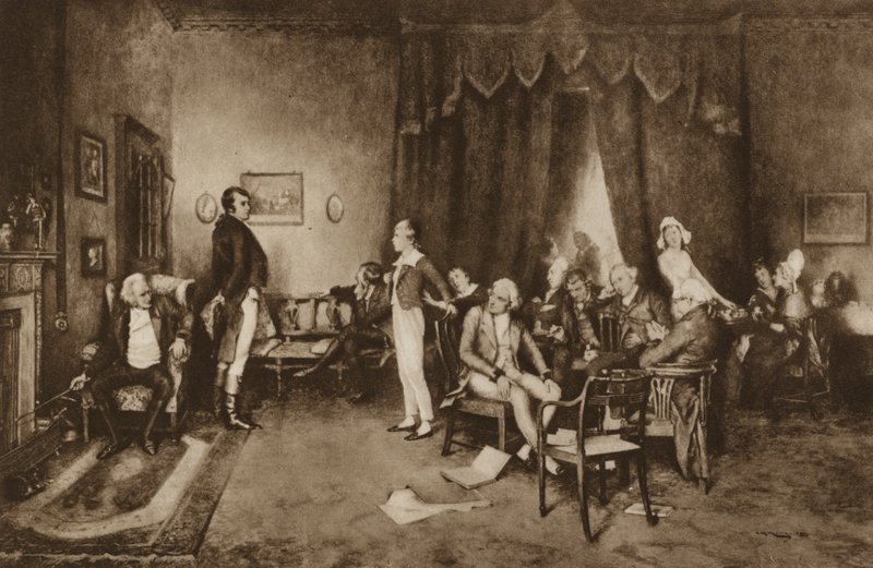 Reunió de Robert Burns i Sir Walter Scott, Edimburg (lito)finès tekijältä Charles Martin (after) Hardie