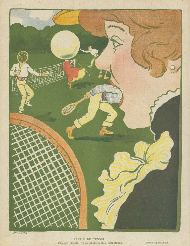 Tennis, outo tulos välittömästä valokuvasta, kuvitus Le Rirelle tekijältä Charles Meunier