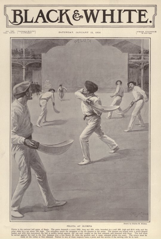 Baskimaan pelota-laji, jota pelataan Olympiassa, Lontoossa (litho) tekijältä Charles Mills (after) Sheldon
