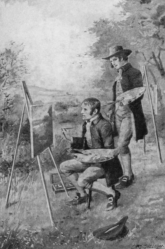 Kylän putkimies auttaa nuorta John Constablea maalaamaan kohtauksen Suffolkissa (litho) tekijältä Charles Mills (after) Sheldon