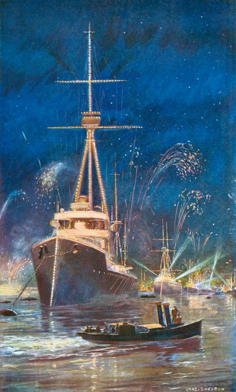 Laivaston valaistus Thamesissa, 21. heinäkuuta 1909 tekijältä Charles Mills Sheldon