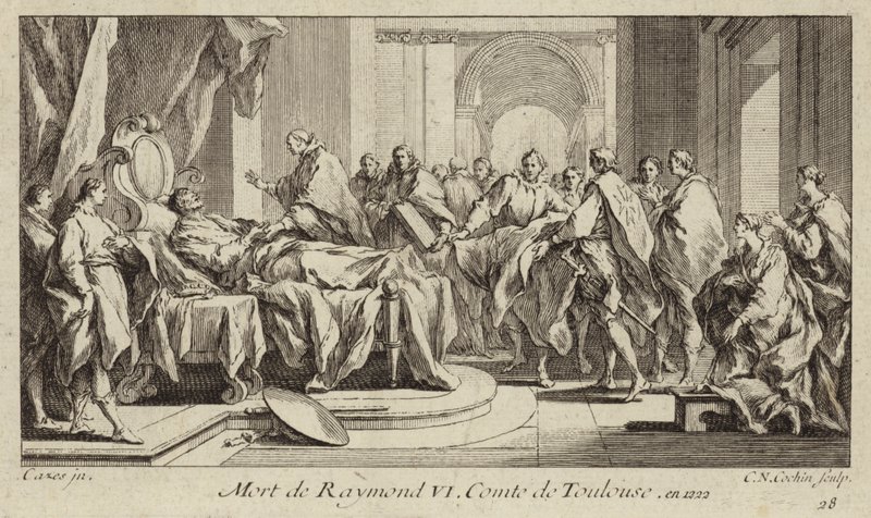 Toulousen kreivin Raymond VI:n kuolema tekijältä Charles Nicolas II Cochin