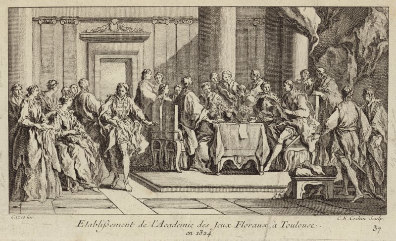 Academie des Jeux Floraux, länsimaailman vanhin kirjallisuusseura, perustettiin Toulouseen, Ranskaan tekijältä Charles Nicolas II Cochin