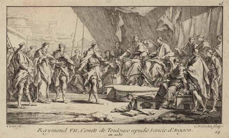 Raymond VII, Toulousen kreivi, hylkää vaimonsa Sancha Aragonin tekijältä Charles Nicolas II Cochin