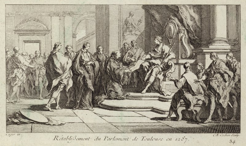 Toulousen parlamentin uudelleen perustaminen, Ranska tekijältä Charles Nicolas II Cochin