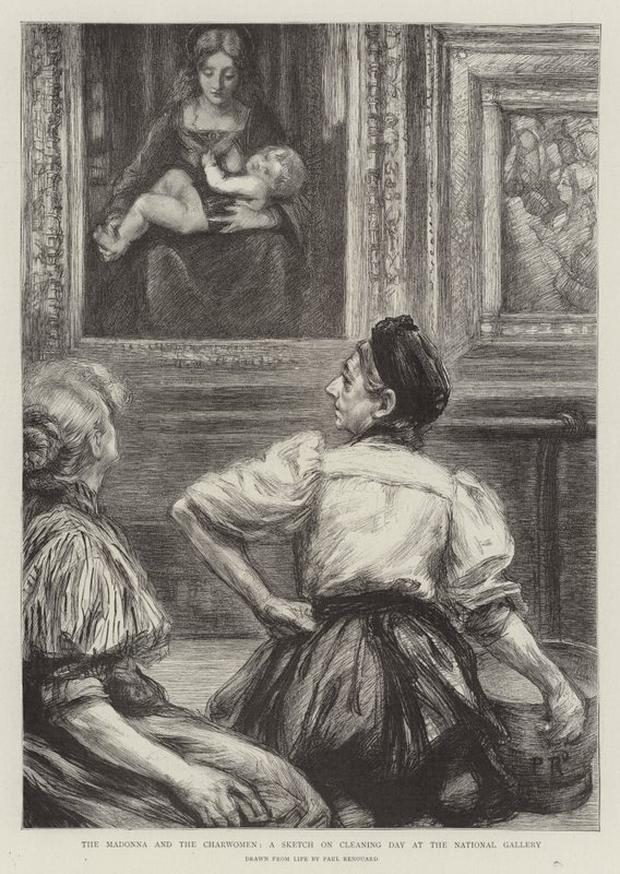 Madonna ja Charwomen, luonnos siivouspäivänä Kansallisgalleriassa tekijältä Charles Paul Renouard