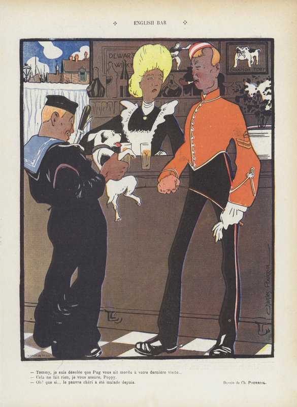 Englantilainen baari. Kuvitus Le Rirelle (väri litho) tekijältä Charles Pourriol