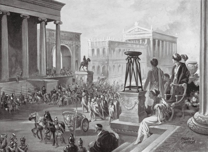 Akaalaisten johtajien kuljetus Roomaan, 167 eaa. (litografia) tekijältä Charles Rebel Stanton