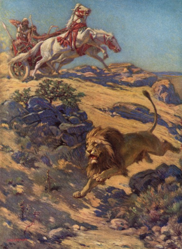 Leijonanmetsästys vanhassa Assyriassa (värilitro) tekijältä Charles Robert Knight
