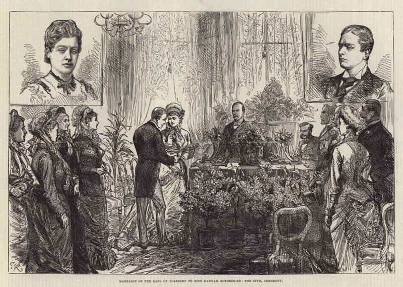 Earl of Roseberyn vihkiminen neiti Hannah Rothschildin kanssa, siviiliseremonia tekijältä Sir John Charles Robinson