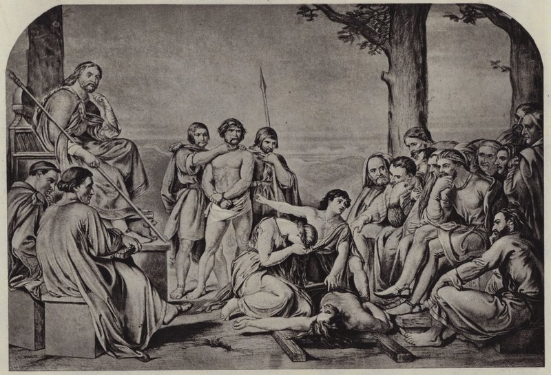 Kantajan valitus tuomariston ensimmäisessä oikeudenkäynnissä (litho) tekijältä Charles West (after) Cope