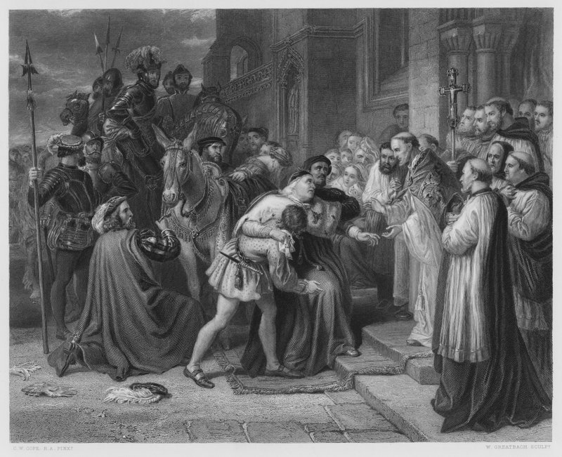 Wolsey Leicester Abbeyssa, kuvasta Royal Collectionissa (kaiverrus) tekijältä Charles West (after) Cope