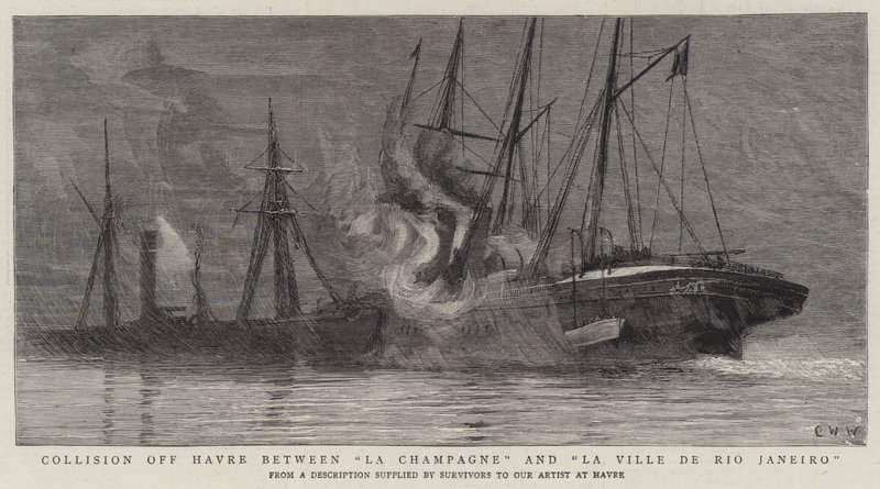 Törmäys Havren edustalla La Champagnen ja La Ville de Rio Janeiron välillä tekijältä Charles William Wyllie