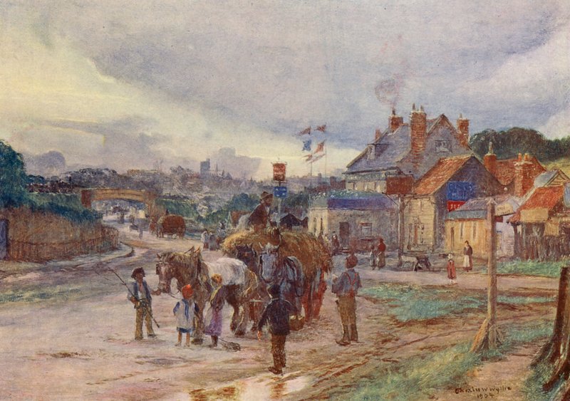 High Barnet, Barnet Hillin juurelta (värilitografia) tekijältä Charles William Wyllie