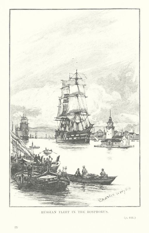 Venäjän laivasto Bosporissa (litografia) tekijältä Charles William Wyllie