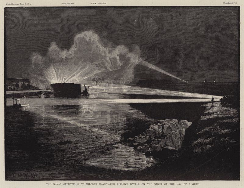 Merivoimien operaatiot Milford Havenissa, ratkaiseva taistelu yöllä 17. elokuuta tekijältä Charles William Wyllie