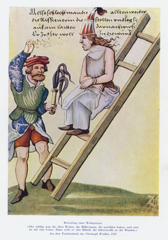 Naisen rangaistus 1500-luvulla (värilitho) tekijältä Christof (after) Weiditz