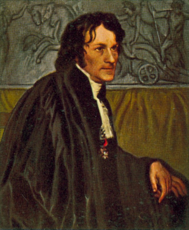 Bertel Thorvaldsen, tanskalainen kuvanveistäjä (värilitografia). tekijältä Christoffer Wilhelm Eckersberg