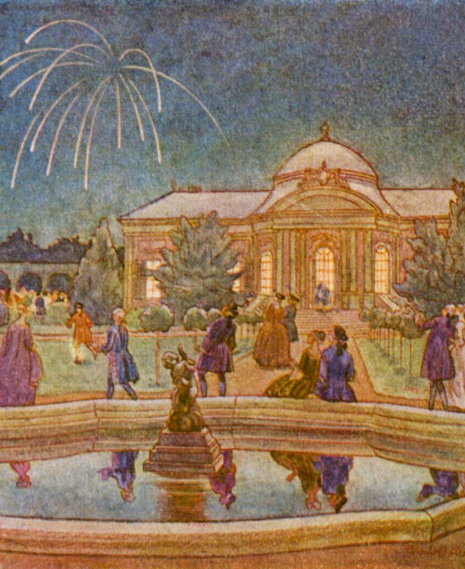 Feuerwerk / Ilotulitus (värilitografia) tekijältä Christophe (1856 1945)