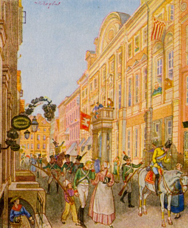 Hamburger Burgerwehr / Hamburger Militia (värilitografia) tekijältä Christophe (1856 1945)