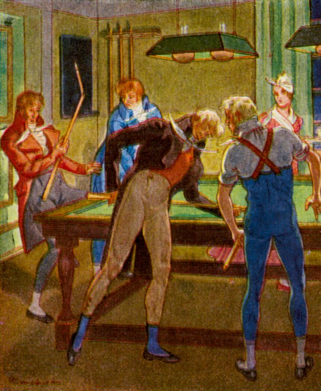 Billardspiel / Biljardipeli (värilitografia) tekijältä Christophe (1856 1945)