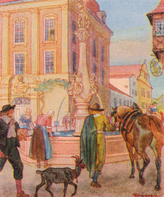 Brunnen Und Tranke / Suihkulähde ja juomakaukalo (värilitra) tekijältä Christophe (1856 1945)
