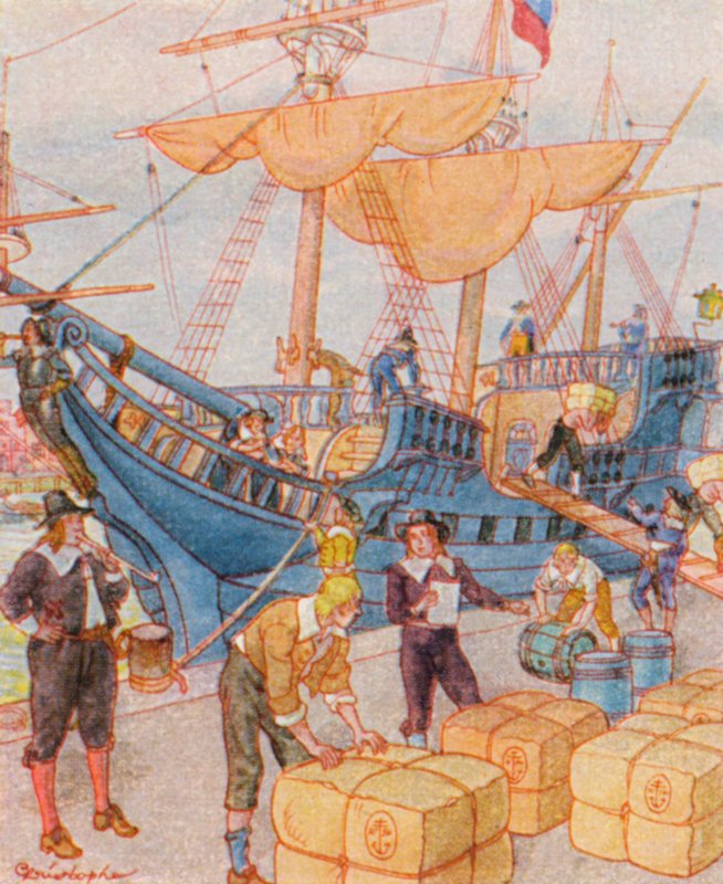 Hafen Mit Tabakballen / Satama tupakkapaalien kanssa (värilitro) tekijältä Christophe (1856 1945)