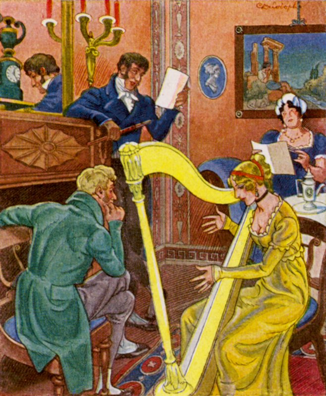 Harfenkonsertti / Harppukonsertti (värilitografia) tekijältä Christophe (1856 1945)